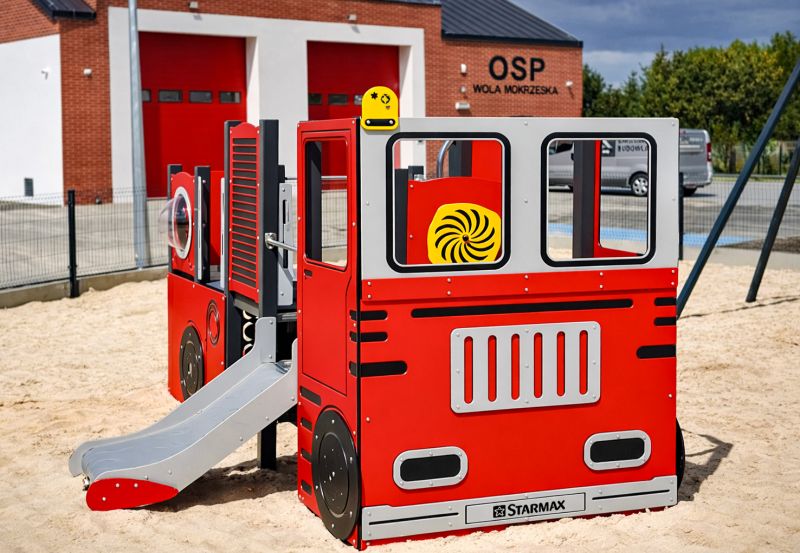 Nieuw in ons assortiment: Brandweer Speelhuis P3403 2 Brandweer speelhuis P3403 voor speeltuin en schoolplein met educatief brandweerthema.